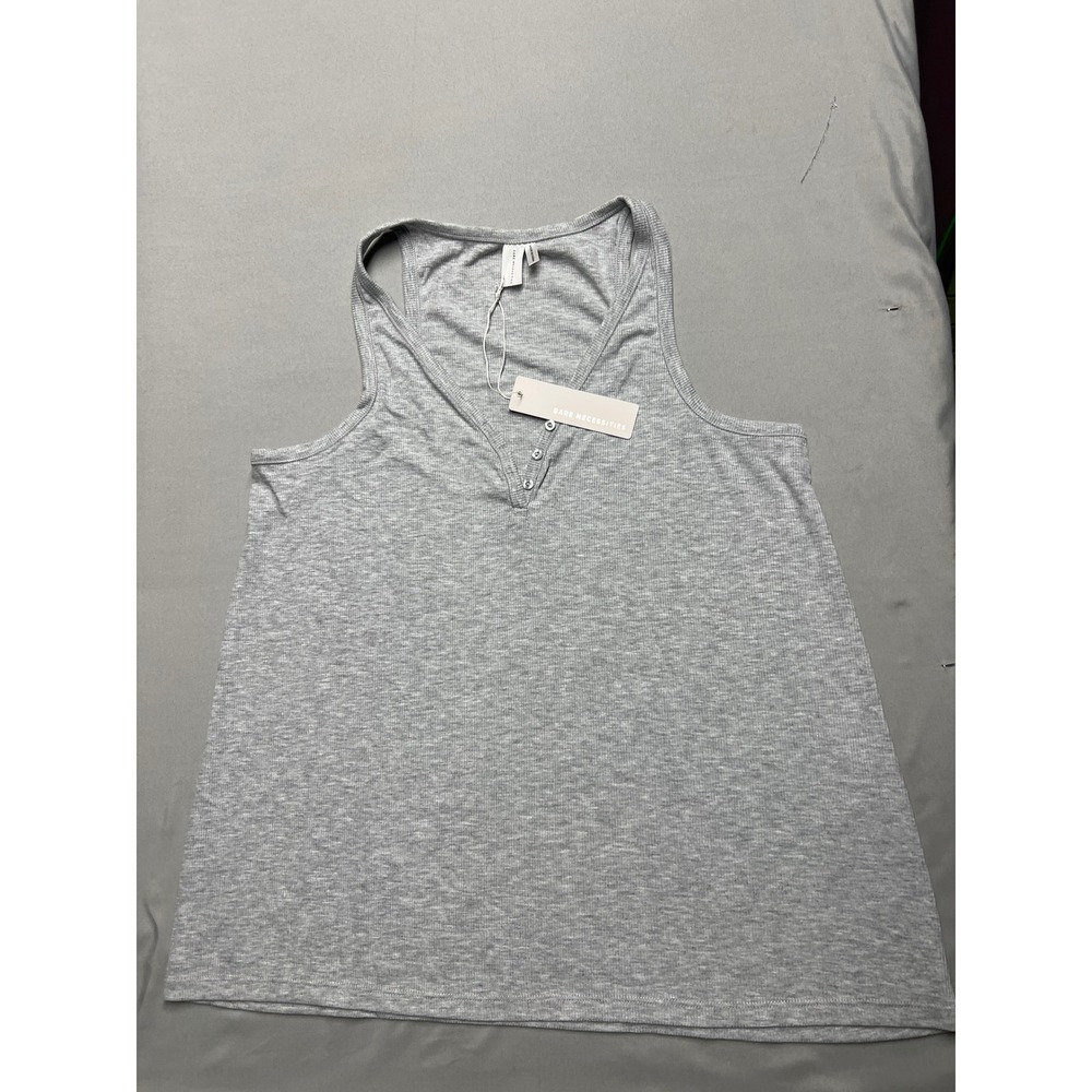 Bare Necessities Henley Tank Top Heather Grey Ribbed Sleeveless DRJ223 Mens M